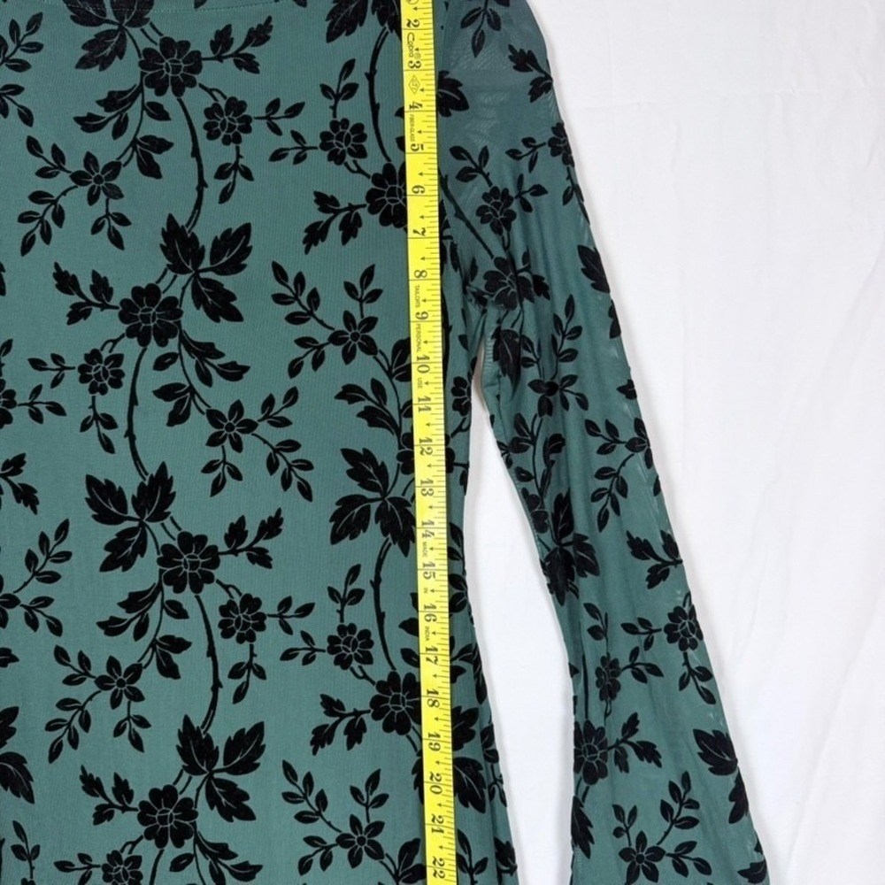 Pretty Garden Maxi Dress S Green Velvet Burnout Long Bell Sleeve Whimsigoth - Picture 13 of 14